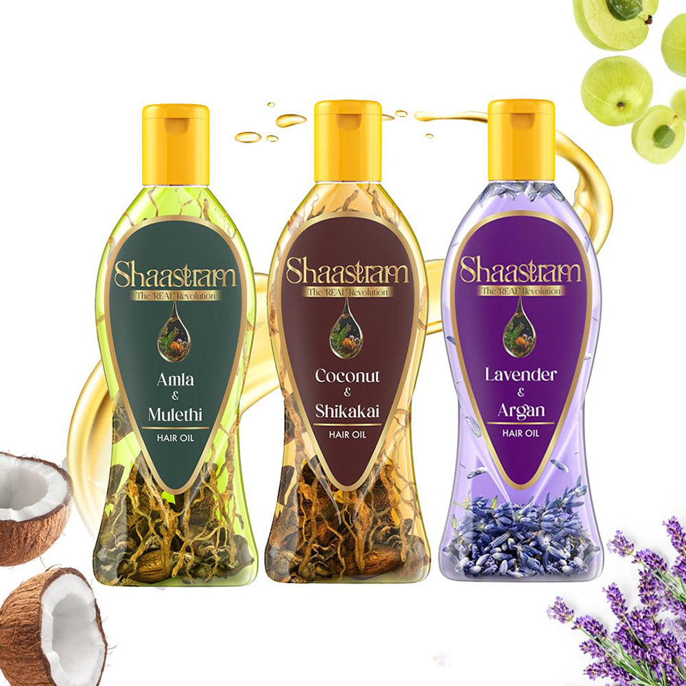 Shaastram - Amla Mulethi, Coconut Shikakai & Lavender Argan Hair Oil (180 ml) - Pack Of 3