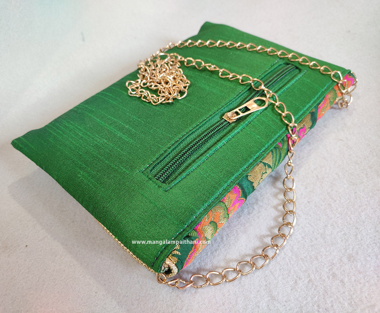 Women's Paithani Clutch Purse With Chain Strap #03