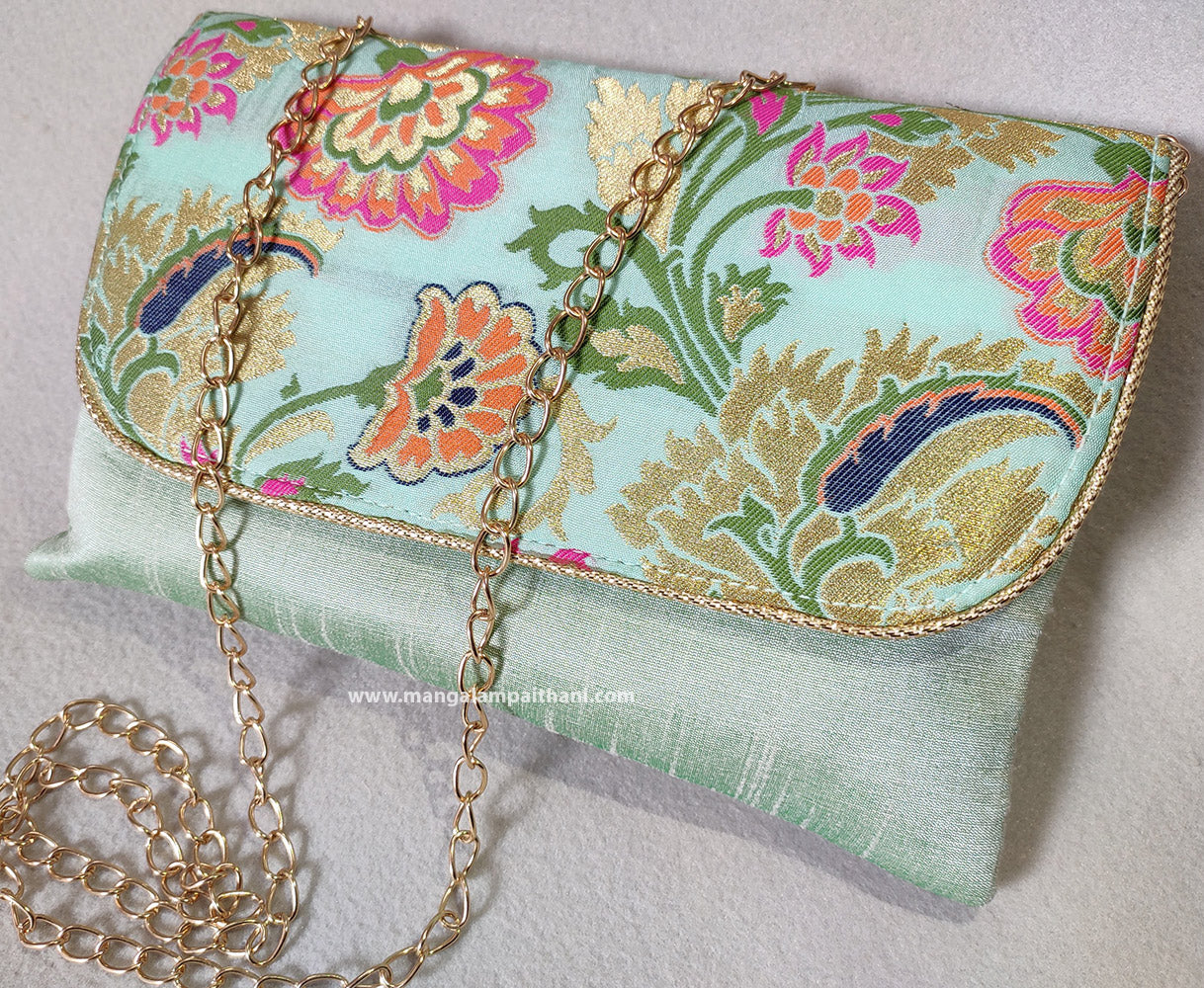 Women's Paithani Clutch Purse With Chain Strap #03