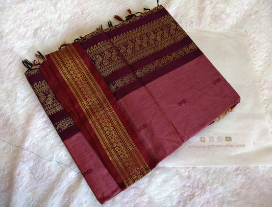 Pink & Maroon Cotton Gadwal Saree