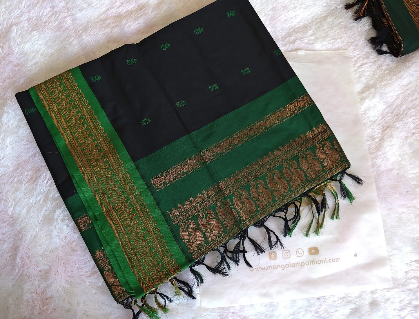 Black with Contrast Border Cotton Gadwal Saree