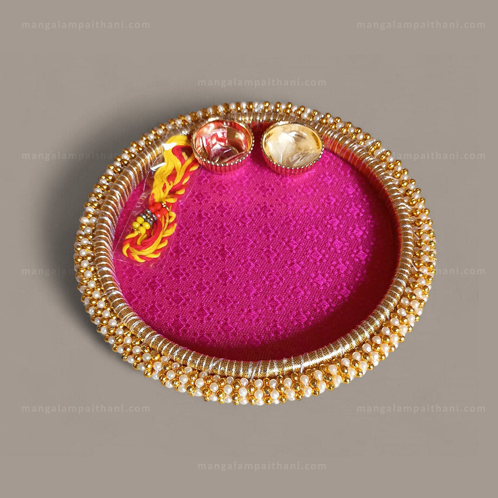Handmade Decorative Rakhi & Pooja Thali Set with Pearl Border