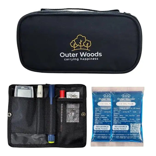 Outer Woods - Black Insulin Cooler Bag with 2 Units Ice Gel Pack | 6 to 8 Hours Cooling Pack