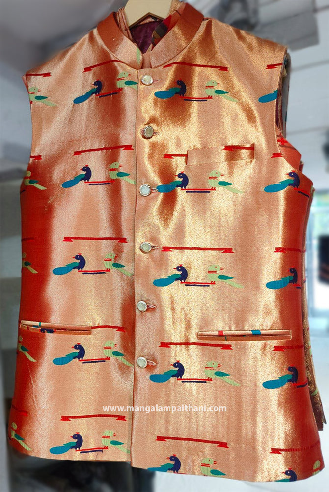 Mor-Popat Design Paithani Jacket For Men