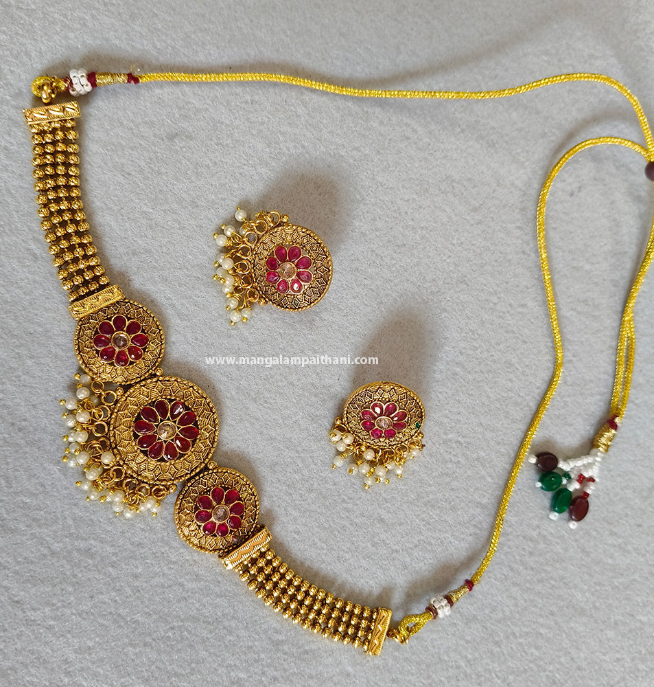 Gold Plated Choker Necklace Set #01