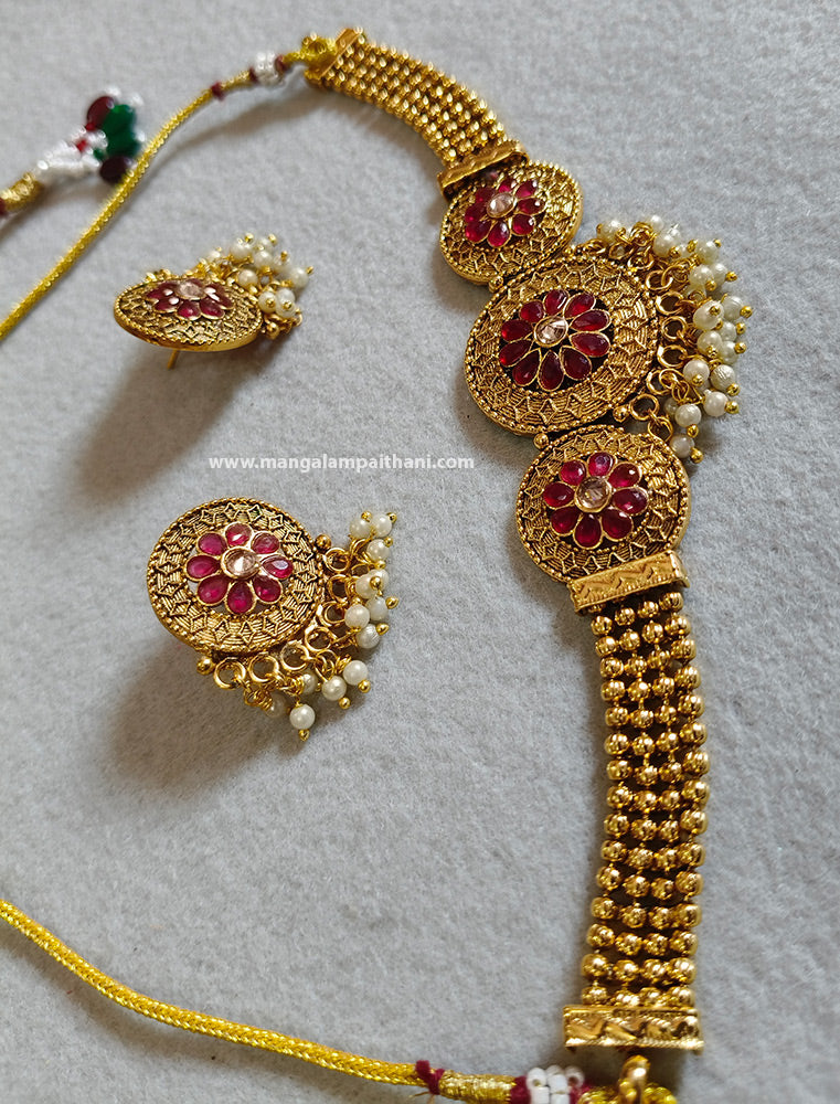 Gold Plated Choker Necklace Set #01