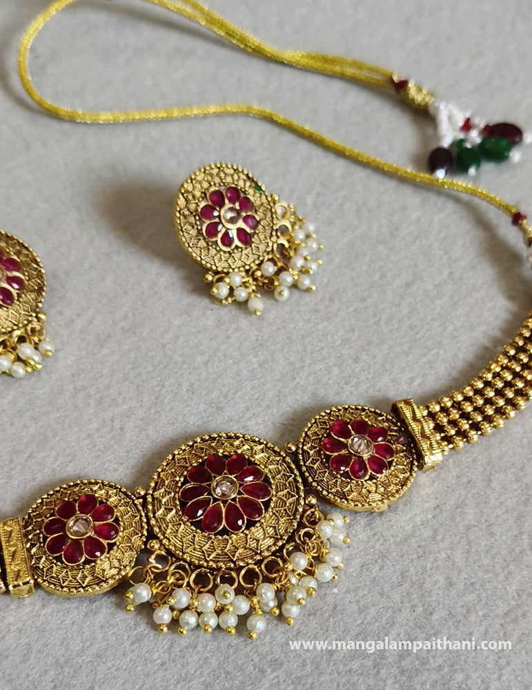 Gold Plated Choker Necklace Set #01