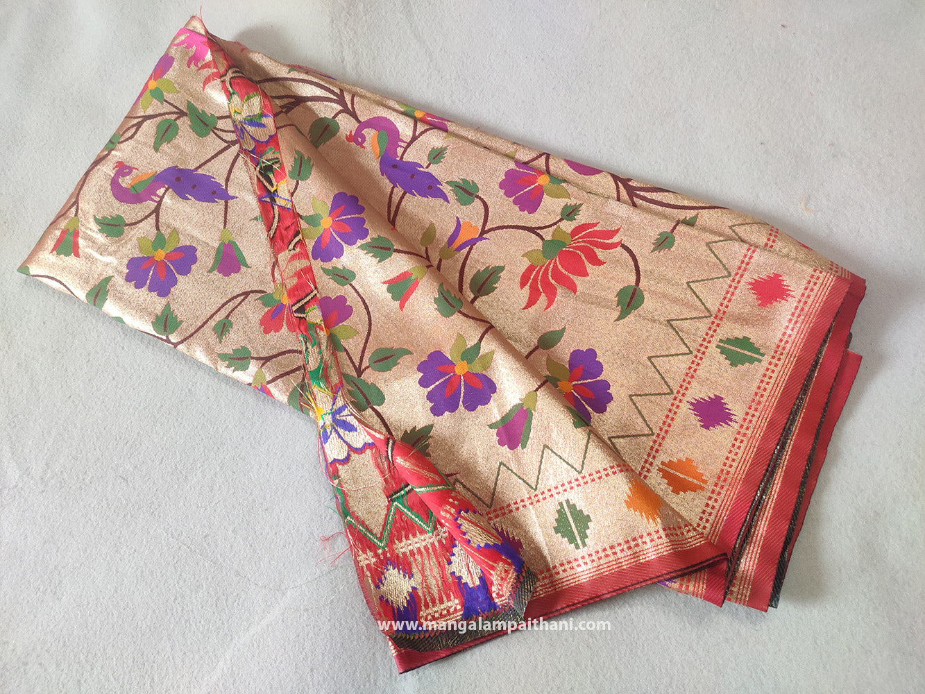 Golden Zari Paithani Blouse Piece