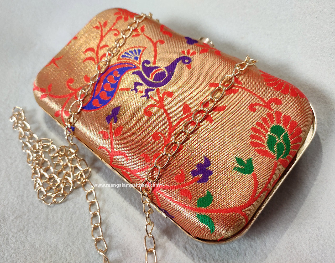 Soft Silk Peacock Paithani Clutch