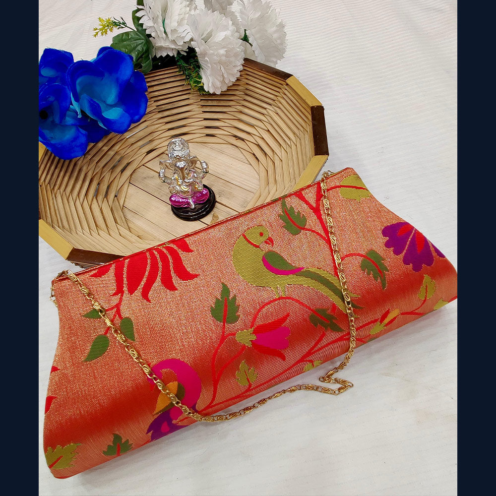 A paithani purse with a floral design