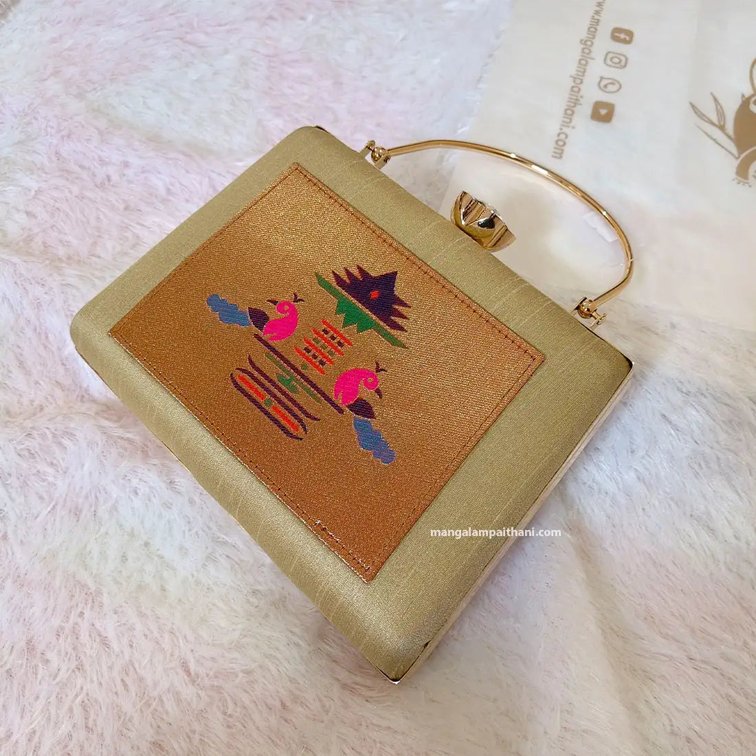 Traditional Paithani Silk Clutch with Peacock Design