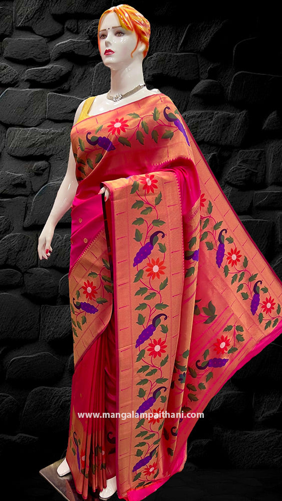 pink color paithani saree