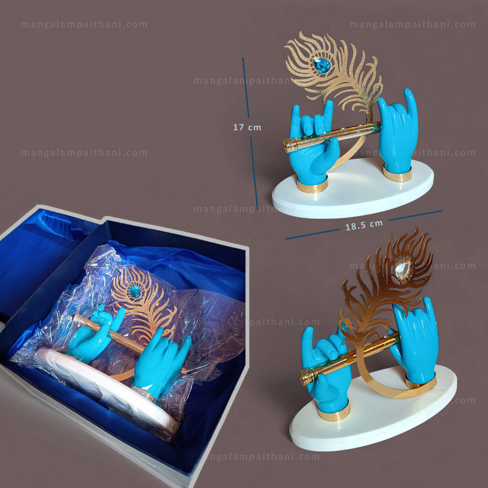 Lord Krishna Flute Hand Idol with Peacock Feather (Big Size)