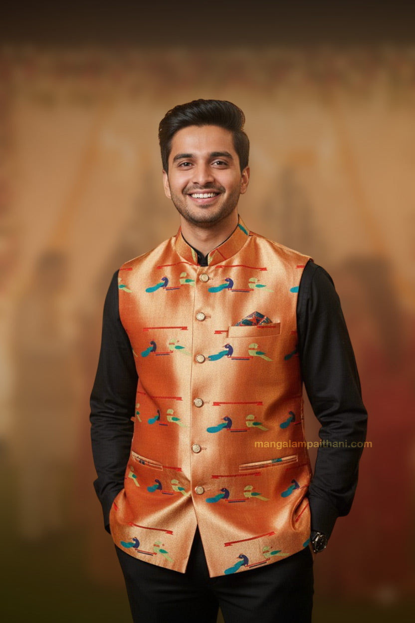 mens paithani jacket, mens traditional jacket, mens partywear jacket