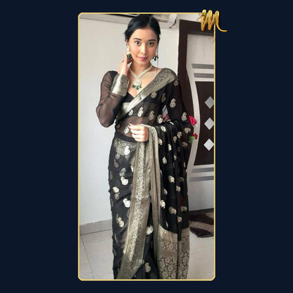 One Minute Wear Saree - Black Silver