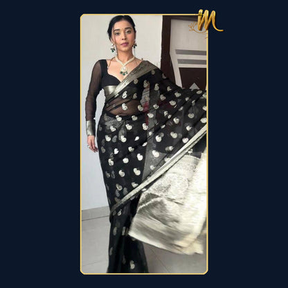 One Minute Wear Saree - Black Silver