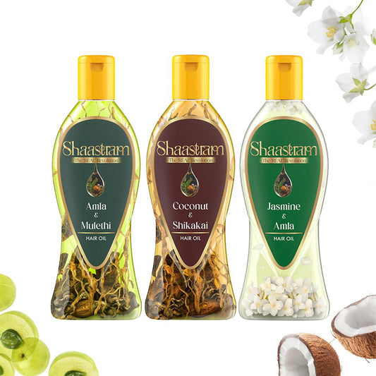 Shaastram - Amla Mulethi, Coconut Shikakai & Jasmine Amla Hair Oil (180 ml) - Pack Of 3