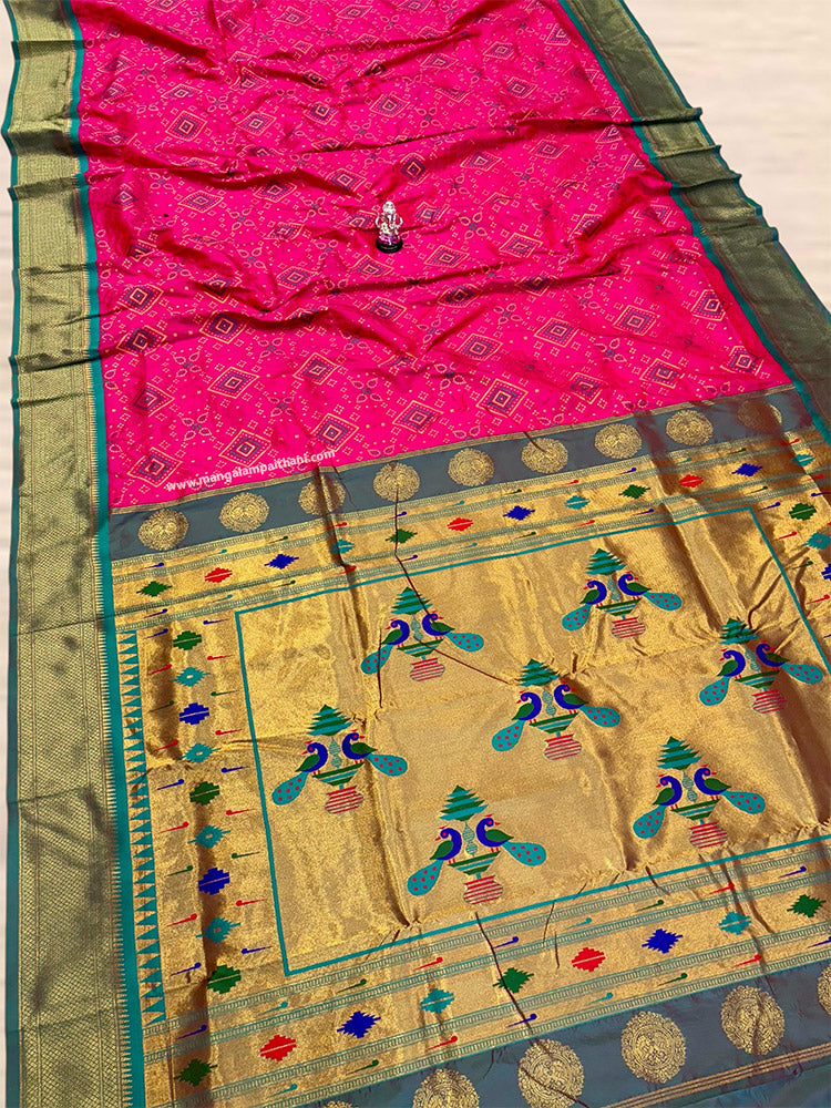 pink bandhani paithani saree