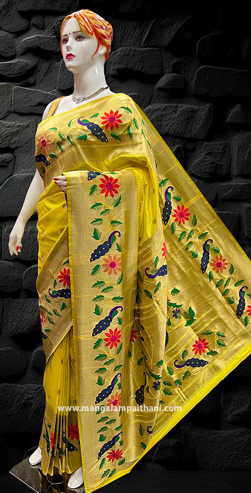 yellow paithani saree look