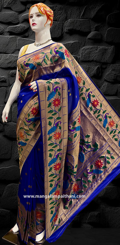 royal blue paithani look