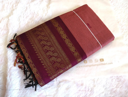 Pink & Maroon Cotton Gadwal Saree