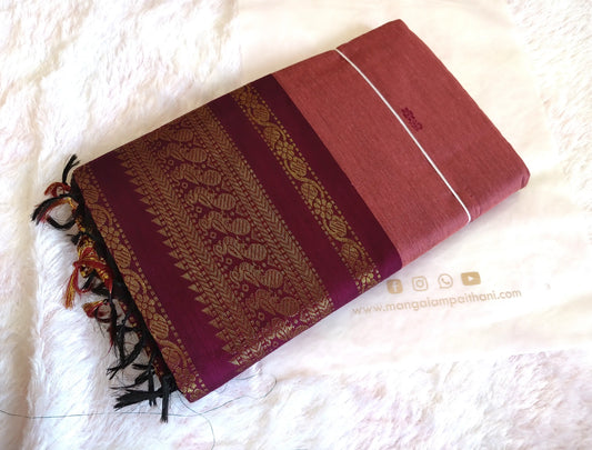Pink & Maroon Cotton Gadwal Saree