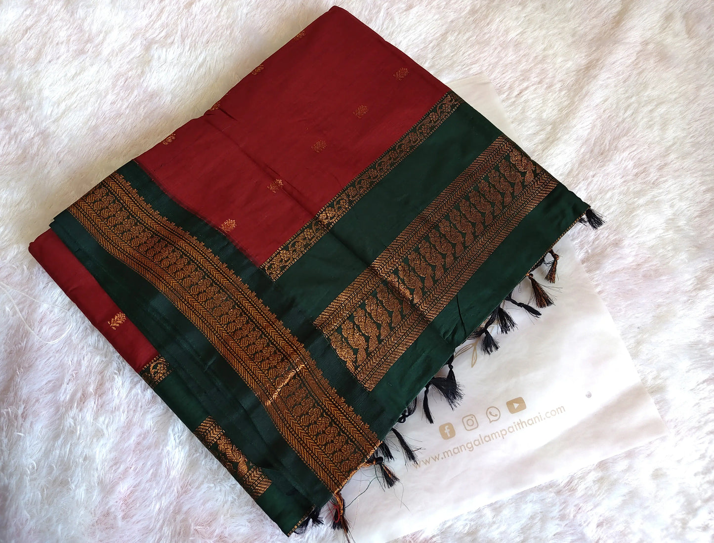 Maroon & Green Cotton Gadwal Saree