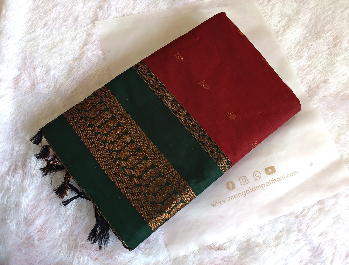 Maroon & Green Cotton Gadwal Saree