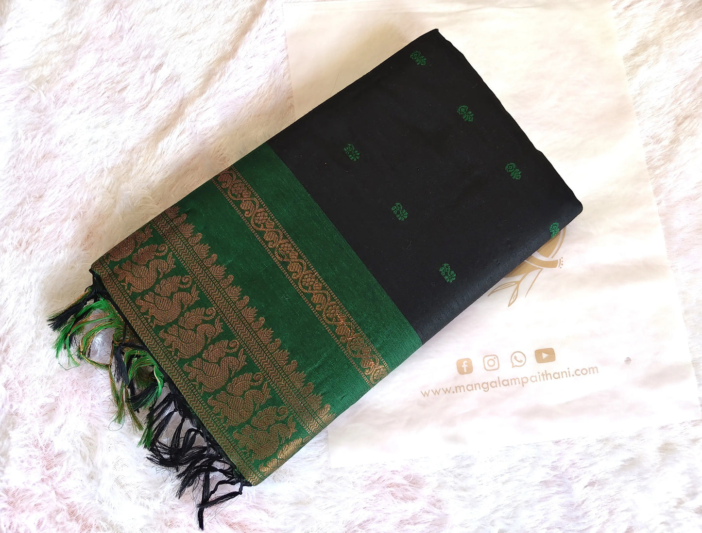 Black with Contrast Border Cotton Gadwal Saree