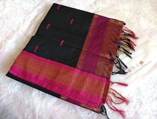 Black with Contrast Border Cotton Gadwal Saree