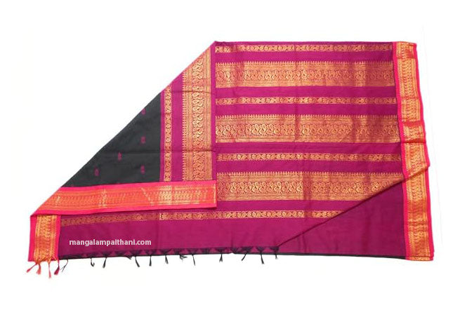 Black with Contrast Border Cotton Gadwal Saree