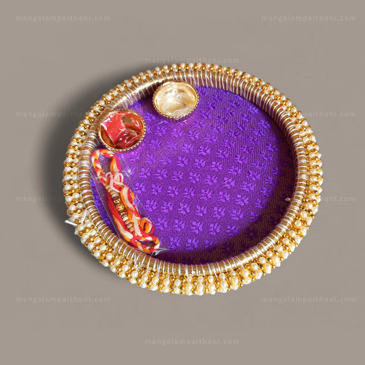 Handmade Decorative Rakhi & Pooja Thali Set with Pearl Border