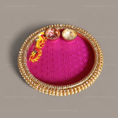Handmade Decorative Rakhi & Pooja Thali Set with Pearl Border