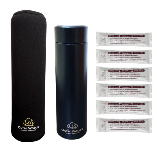 Outer Woods - Insulin Cooler Bottle Case with 24 Hours Cooling | 500ml Bottle | 6 Units Mini Ice Gel Packs |