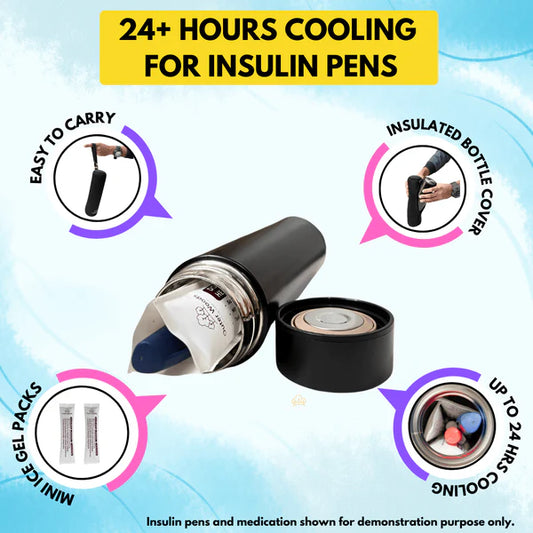 Outer Woods - Insulin Cooler Bottle Case with 24 Hours Cooling | 500ml Bottle | 6 Units Mini Ice Gel Packs |