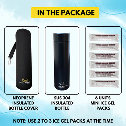 Outer Woods - Insulin Cooler Bottle Case with 24 Hours Cooling | 500ml Bottle | 6 Units Mini Ice Gel Packs |