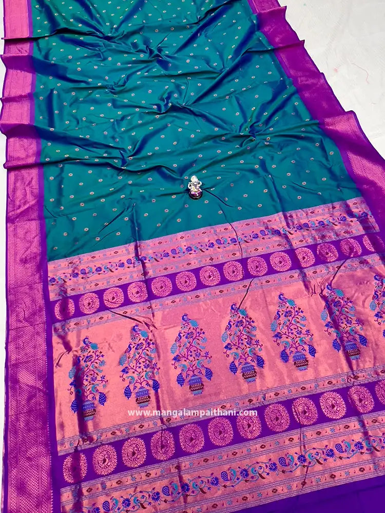 Teal and pink saree with intricate patterns mangalam paithani saree