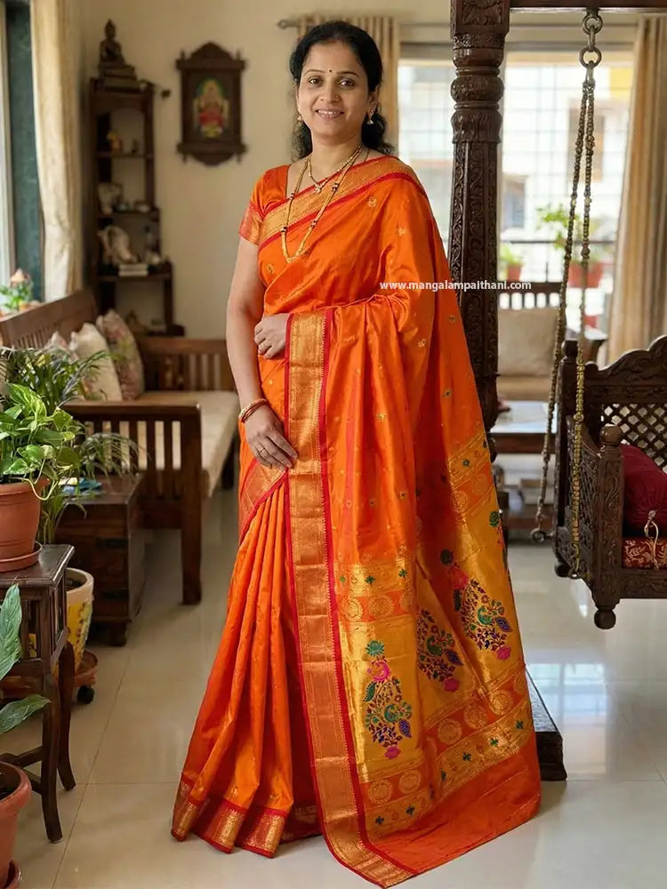 orange saree mangalam paithani