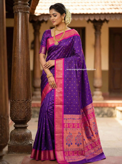 purple and pink saree mangalam paithani