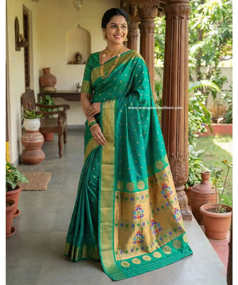 green and gold saree paithani saree