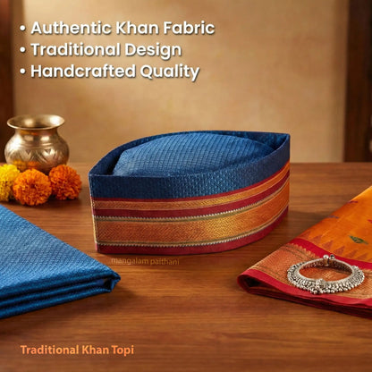 Navy Blue Traditional Khan Topi for Men