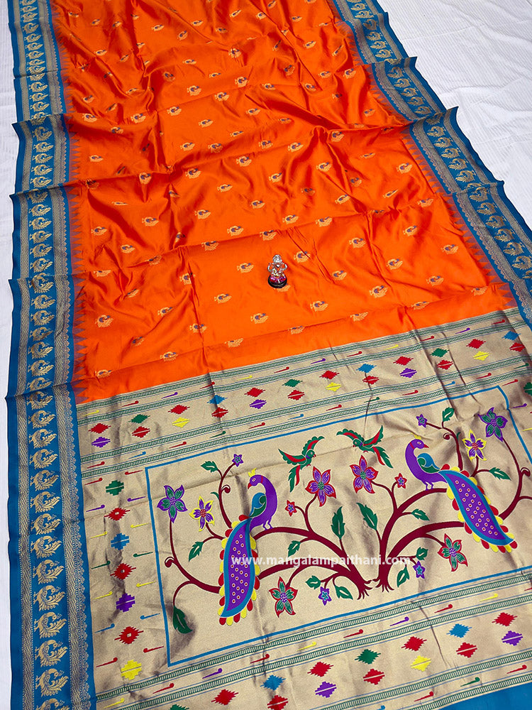 orange paithani saree