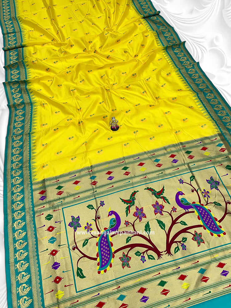 yellow color paithani look