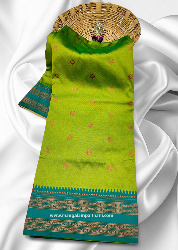 green and gold Paithani saree