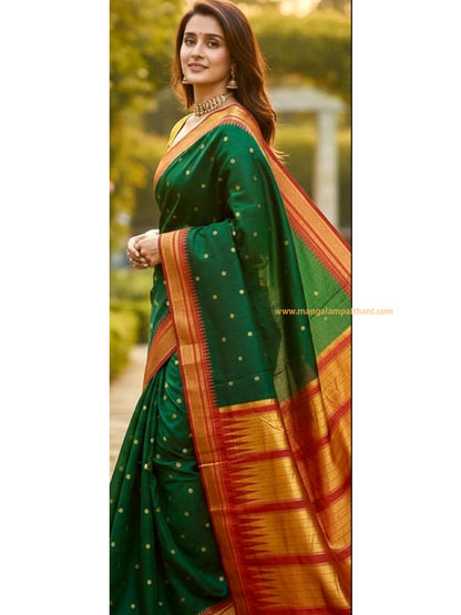 green saree paithani