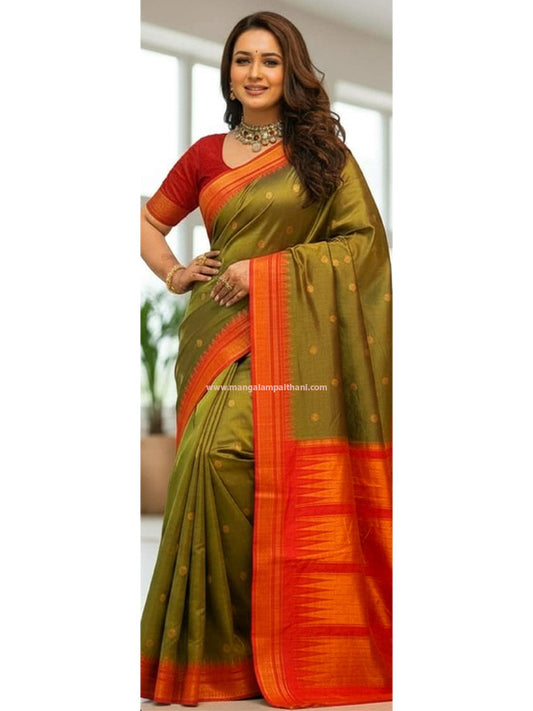 green saree mangalam paithani