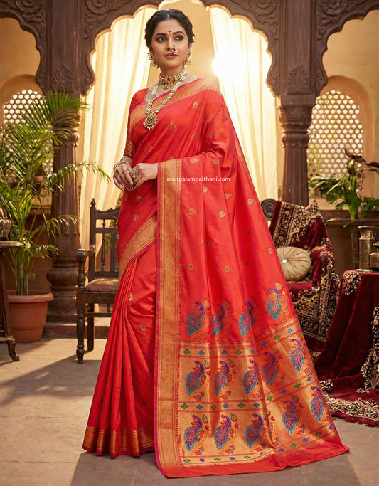 Paithani Saree with Rich Zari Border & Peacock Design Pallu #01