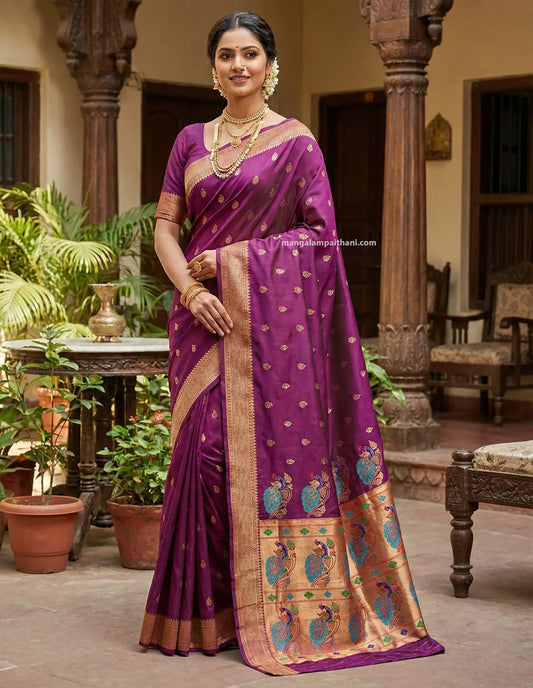 Paithani Saree with Rich Zari Border & Peacock Design Pallu #02