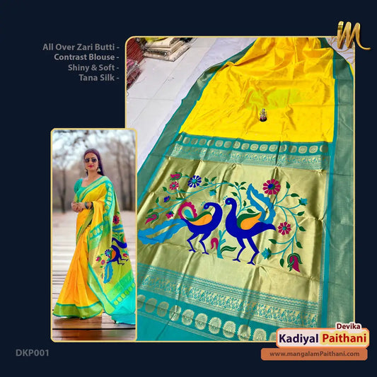 Yellow Paithani Silk Saree with Peacock Pallu