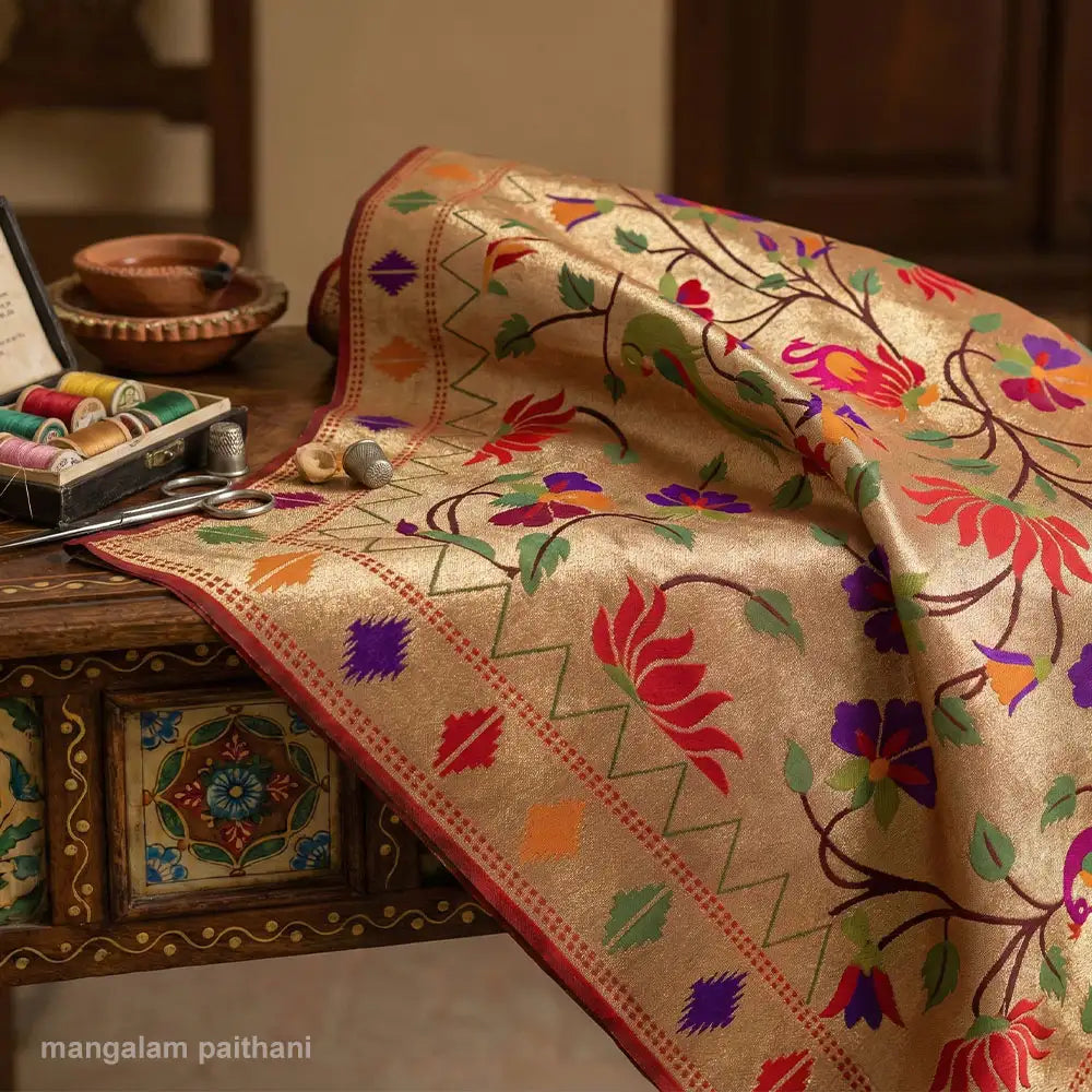 Golden Zari Paithani Blouse Piece